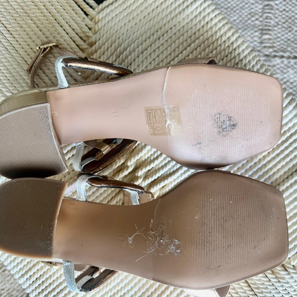 Exé Genuine Leather Platform Sandals – Metallic Bronze & Silver (EU 41 / US 10) - Picture 4 of 4